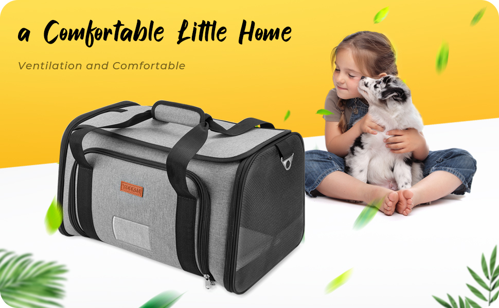 Сумка-переноска для собак та котів YOOFAN, сіра. Знімна підстилка, миска для корму, підходить для перевезень літаком