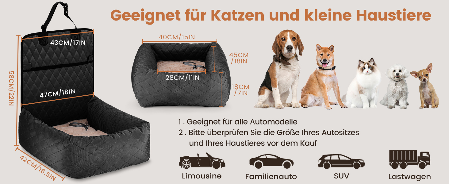 Крісло-підвищувач для собак у машину 2-в-1 з підкладкою та ременем безпеки (Чорний, M)