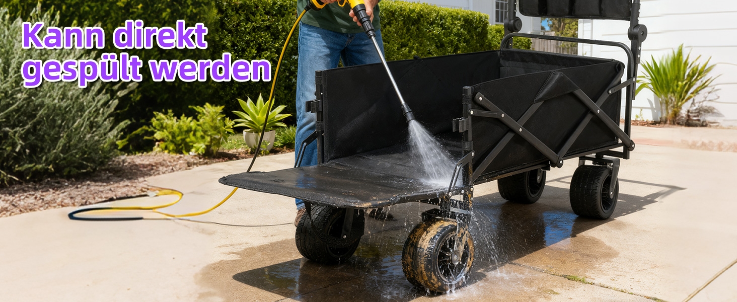 Візок для собак до 50 кг, розкладний, чорний - без даху. Візок-будка з безкамерними шинами для бездоріжжя, регульованою ручкою та заднім отвором для зручного завантаження. Підходить для великих та літніх собак, після операцій.