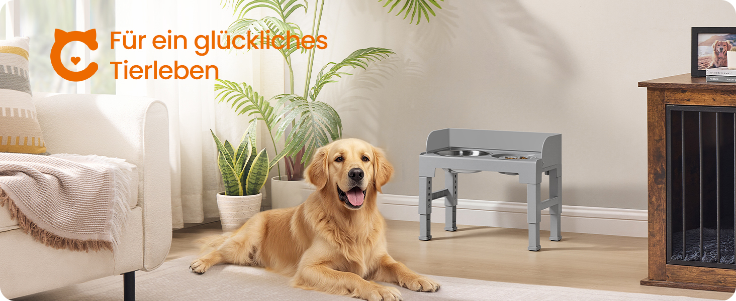 Підвищена годівниця для собак Feandrea з регульованою висотою та нахилом, 2 миски з нержавіючої сталі 304, миска для повільного годування, сірий колір, PRB103GD01