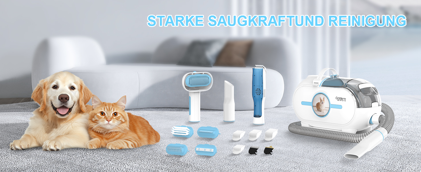 WHDPETS Машинка для стрижки собак зі збором шерсті, 2L контейнер для сміття, 45 dB, потужне всмоктування 9000 Pa, видаляє 99.99% шерсті, 4-в-1 для собак та котів