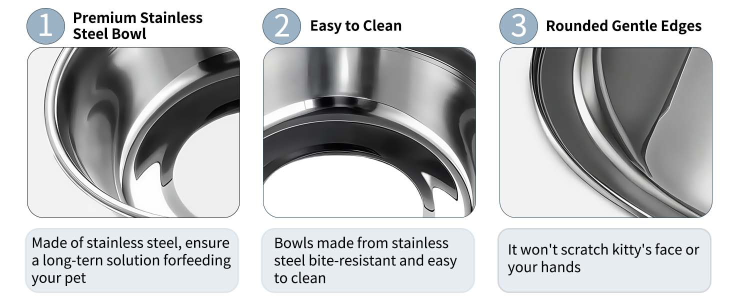 Набір мисок для котів Marchul 3 в 1: годівниця, поїлка з дозатором, миски з нержавіючої сталі, нахил 15°, для котів та собак маленьких та середніх порід (сірий)
