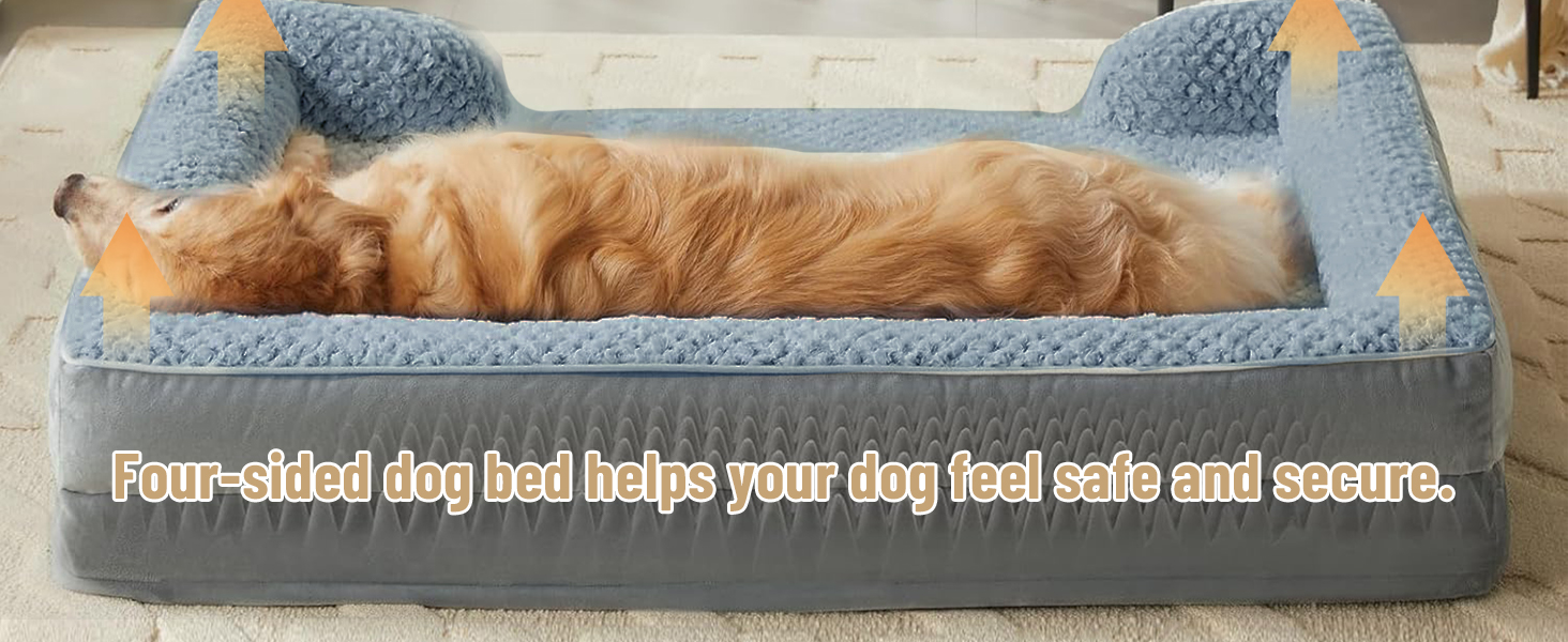 Ортопедичне ліжко для собак з піною-пам'яттю, знімний та пральний чохол, подушка-гніздо, неслизьке підложення та водовідштовхувальне покриття. Ліжко для собак з високим бортиком (XL 107*76 см)