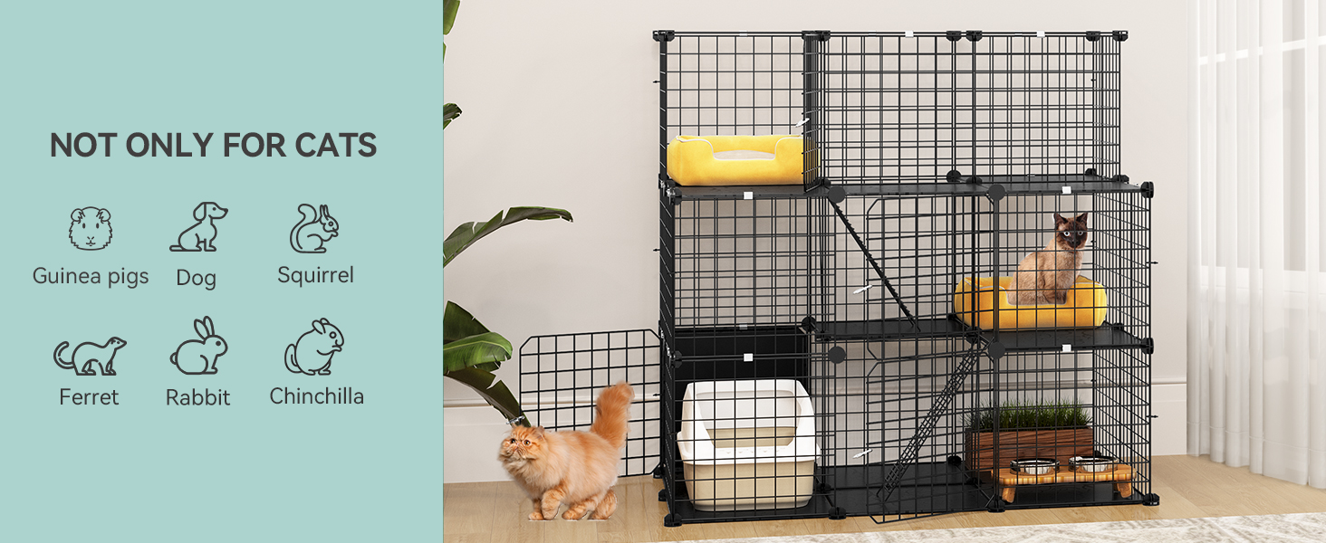 Велика металева клітка для котів YITAHOME з балконом, 3-рівнева, для дому, DIY котяче житло, вольєр для 1–3 котів, 106x71x106 см