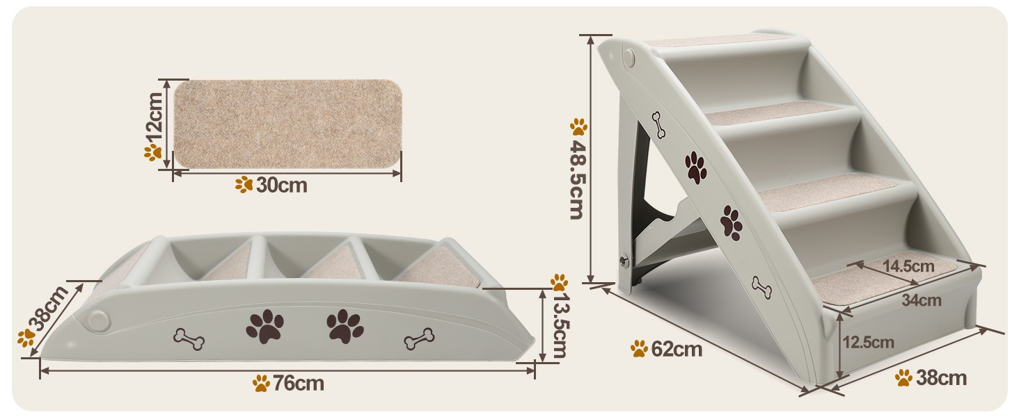 Сходинка для собак Vigevee: складана, 4 ступені, 48.5 см, до 75 кг, з антиковзним покриттям для собак та котів