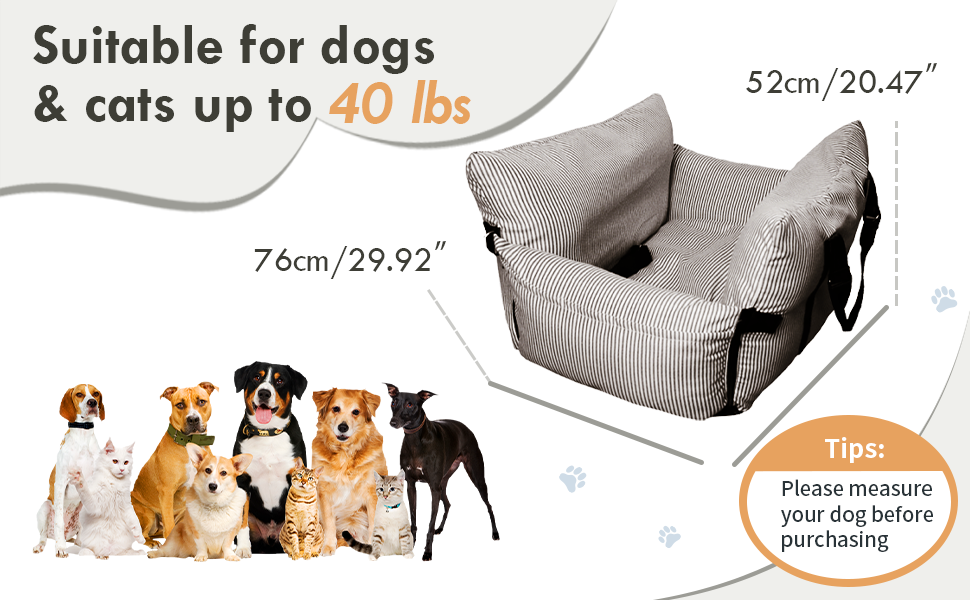 Автокрісло для собак - автокрісло-бустер для маленьких та середніх собак до 18 кг з ременем безпеки та кишенями для зберігання, антиковзаюча підставка (смугастий морський колір) (коричневий, 76.2 x 52 см)