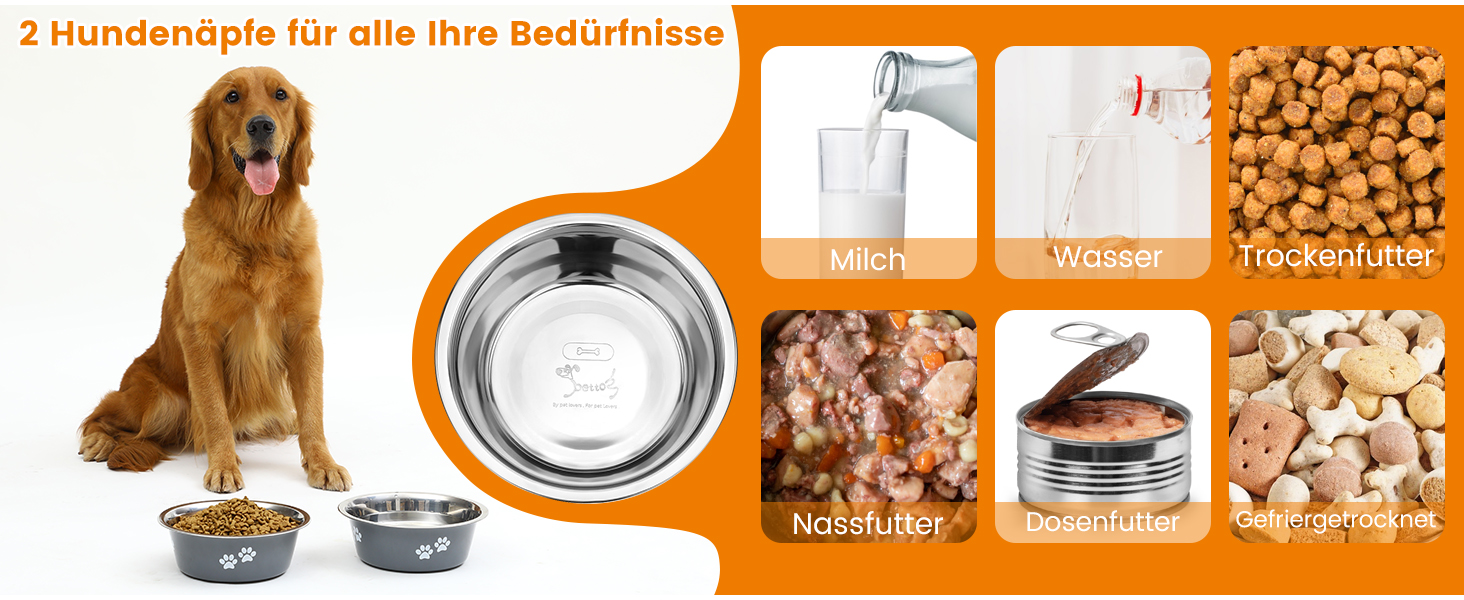 PETTOM Миски для собак 2 шт. з нержавіючої сталі (3120 мл), миски для корму для собак, миски для води з неслизьким силіконовим дном для великих, середніх та маленьких собак, сірі, 21 см