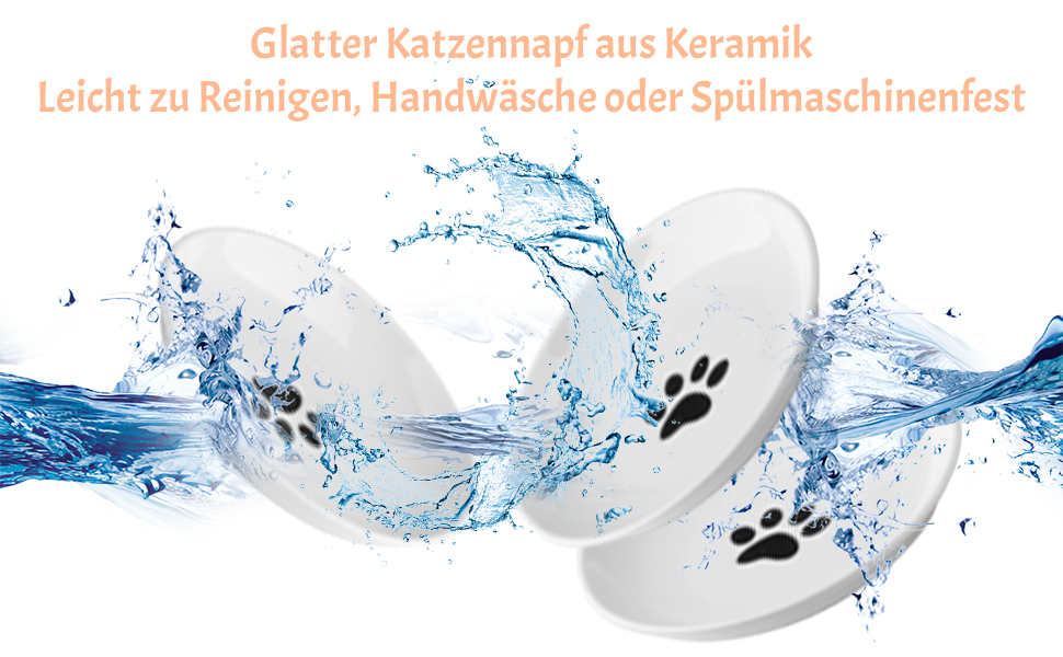 Набір мисок для котів CROUTE 6 шт. з кераміки - широкі миски для котів, анти-високочування, білий колір, з принтом лапки