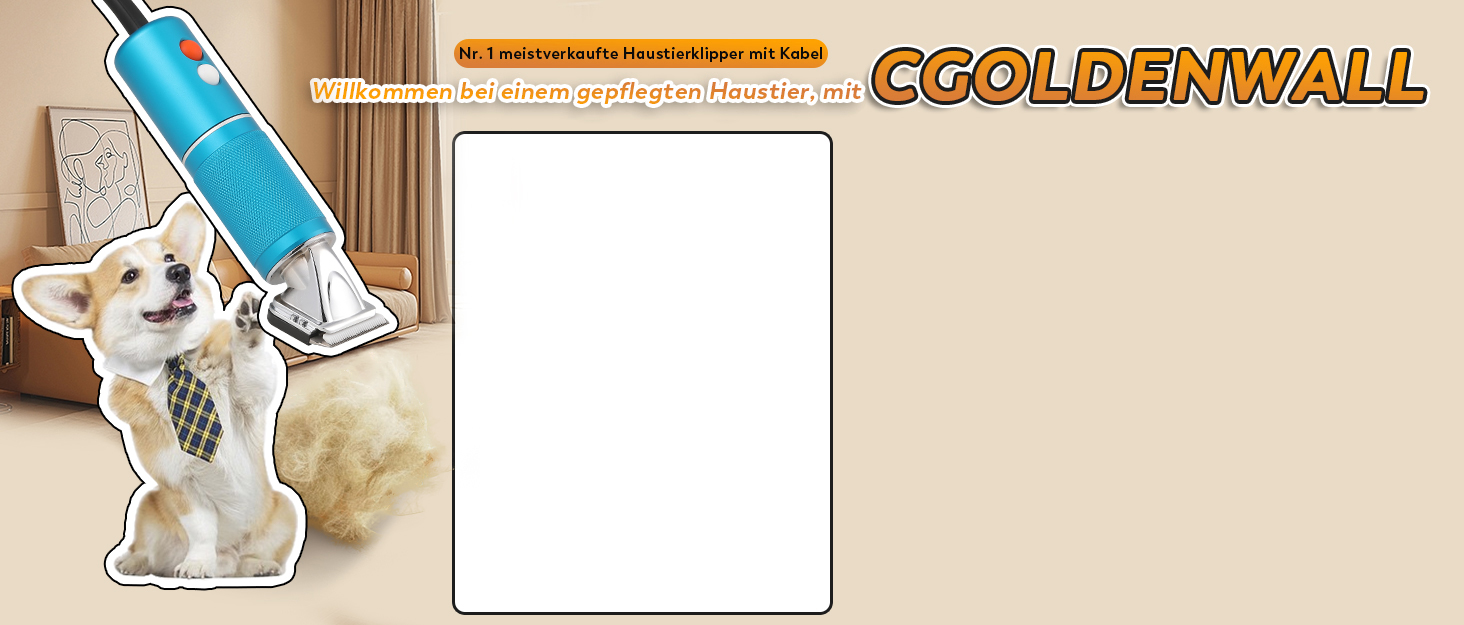 CGOLDENWALL Професійна машинка для стрижки собак, 300W, регулювання швидкості, 3м кабель, для всіх типів шерсті, 2 насадки (3/6мм, 9/12мм)
