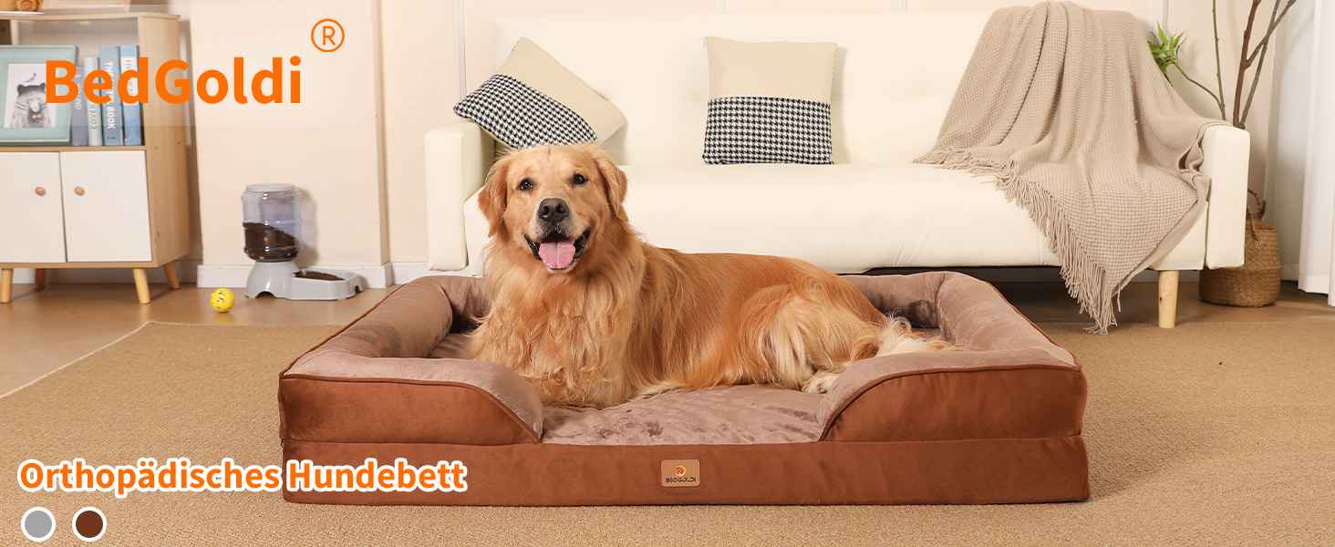 Ортопедичне ліжко для собак великих порід, ергономічне софа з піною у формі яйця, вологостійке неслизьке ліжко для собак 122x89 см, світло-сірий/коричневий L 122 x W 89 x H 17 см