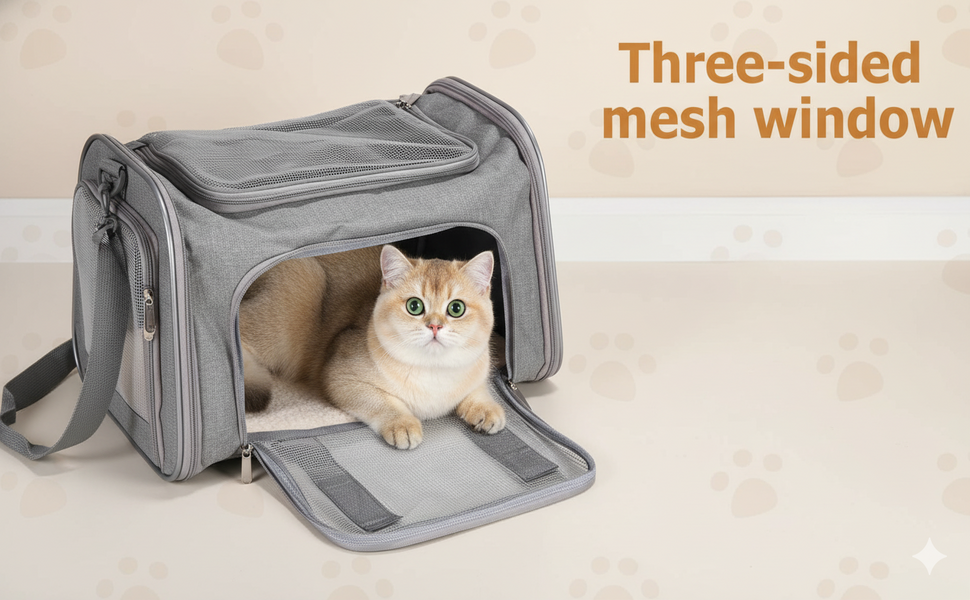 Транспортна переноска для кота та собаки Vuxava, складана, дихаюча, з плечовим ременем та знімним килимком (Сірий, L)