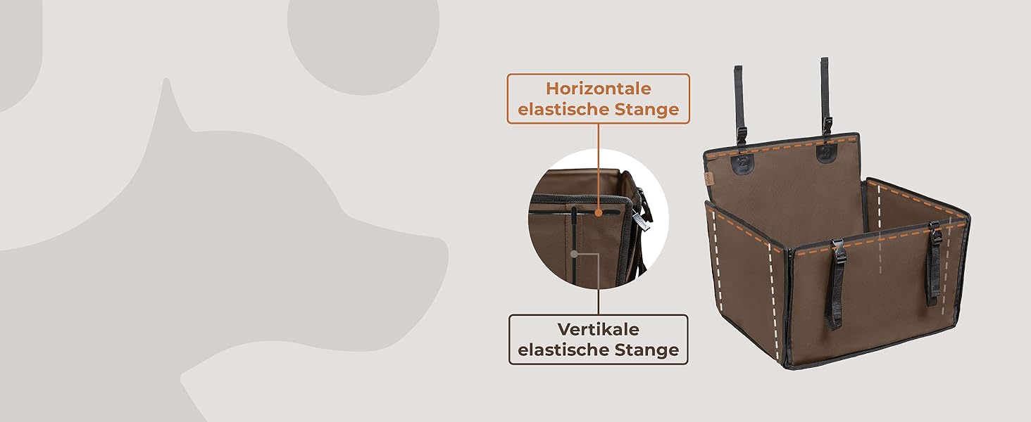 Автокрісло для собак WUGLO Extra Stable, коричневе, для собак середніх розмірів, з 4 ременями, водонепроникне