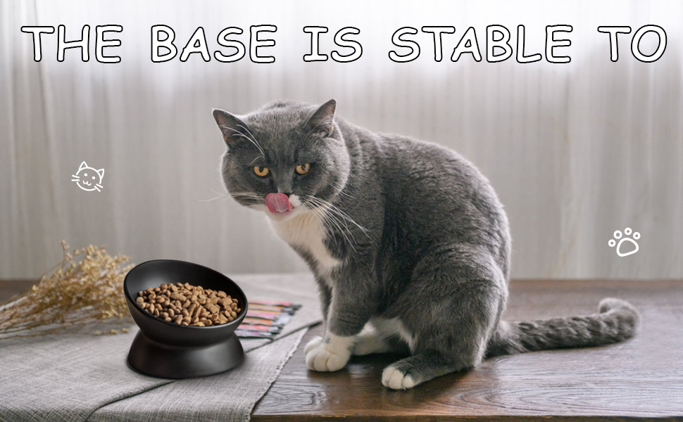 Підвищений годівниця для котів, кераміка, піднятий та нахилений годівниця, проти блювоти, без стресу, для котів та маленьких собак, 150 мл, чорний, 1 шт.