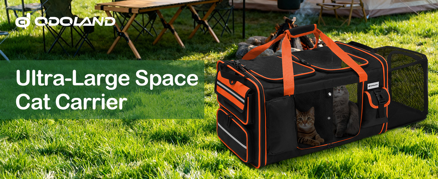 Транспортна переноска для котів Odoland, 60x38x35 см, розширювана, з туалетом для котів, з плечовим ременем, ідеальна для подорожей