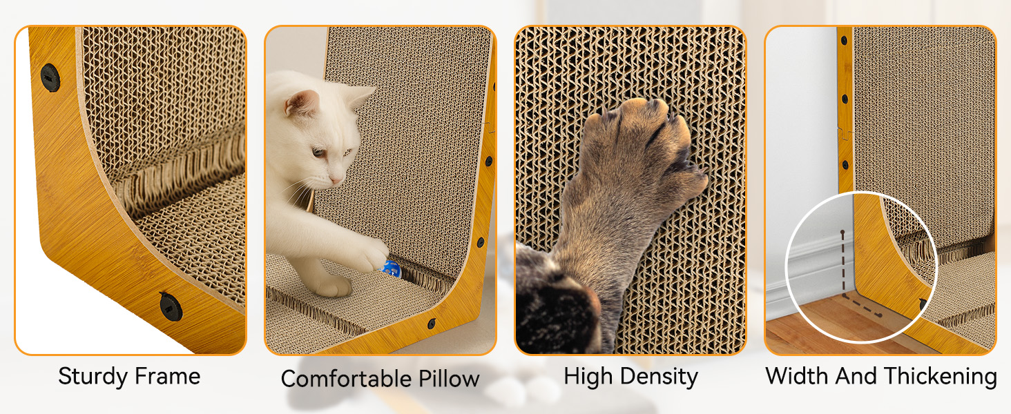 Кігтеточка для котів, 70 см, L-подібна конструкція, з іграшками, щільне гофрокартон, для захисту стін та диванів