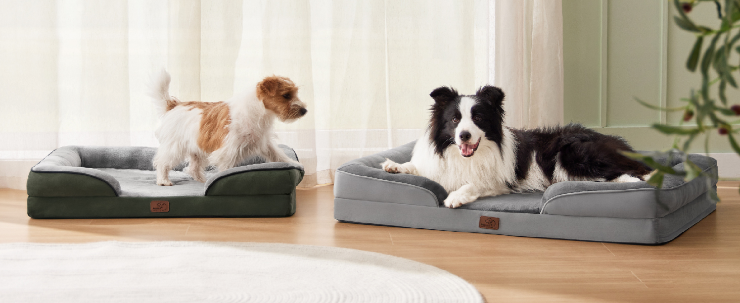 Ортопедичне ліжко для собак BEDSURE - 106x80 см. Зручне ліжко-софа для великих собак з м'яким пінопластом, миється, не слизьке, колір: зелений, розмір: 106 x 80 x 17 см