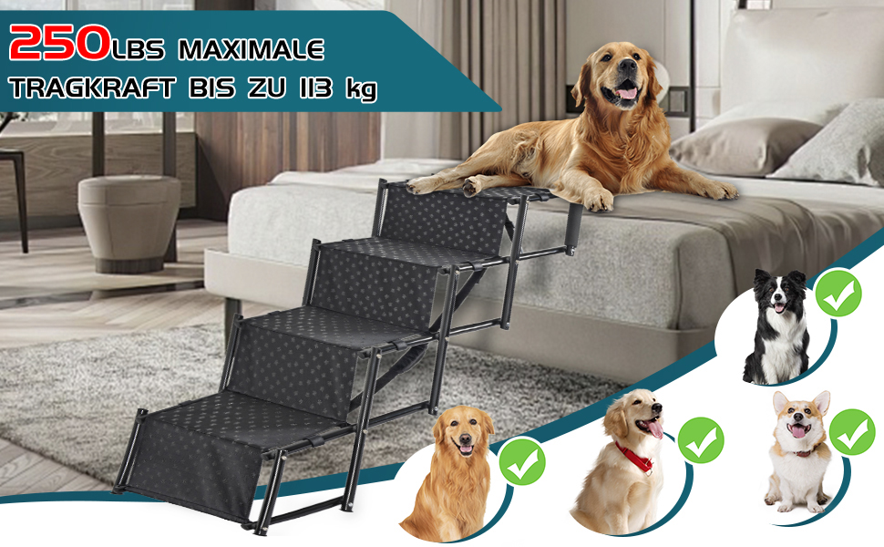 Східці для собак OUUTMEE: 4 сходинки, складані, з антиковзким покриттям, для маленьких та великих собак до 80 кг, для авто та SUV