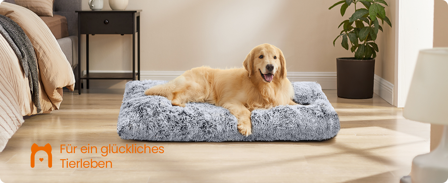 Ліжко для собак Feandrea з м'яким лежаком, плюшевий килимок, 122 x 74 см, Ombré-Сірий, PGW204G01 L 122 x B 74 x H 10 см