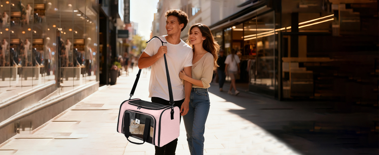 Транспортна сумка для котів та маленьких собак – складана, добре вентильована переноска. Сумка для котів з водонепроникним вкладишем для безпечного транспортування до ветеринара, у подорожах та в авто (Рожева)