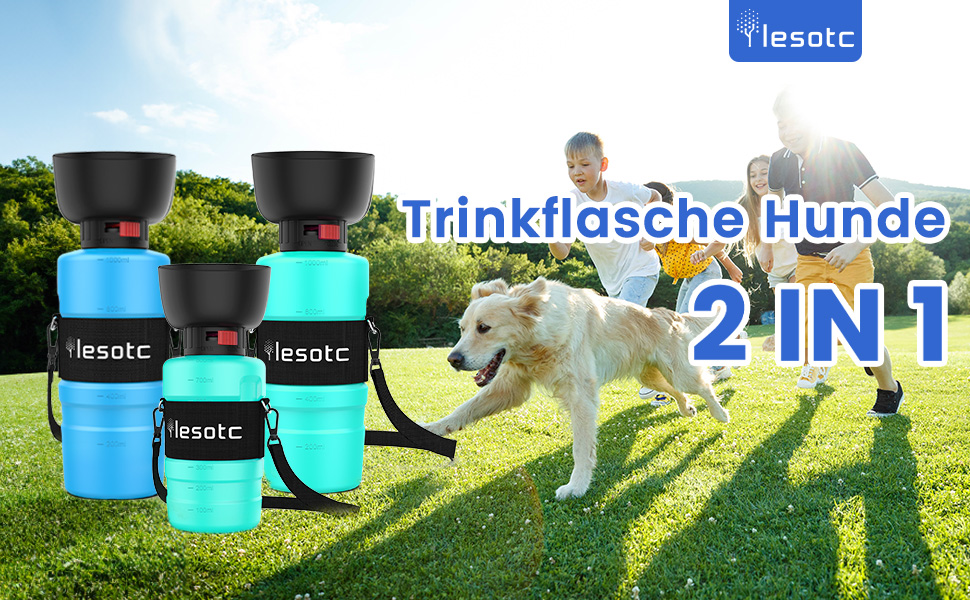 Складана пляшка для води для собак Lesotc 1000 мл, витоку немає, блакитна