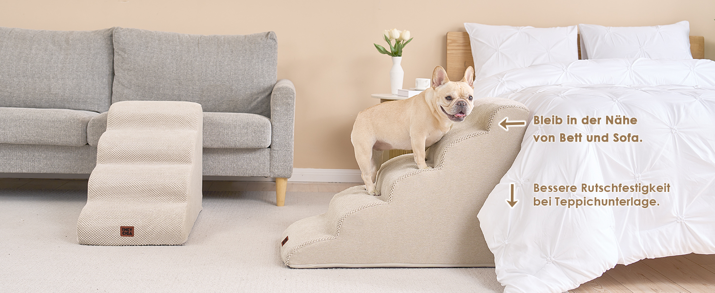 Сходинки для собак EHEYCIGA: компактні та зручні для маленьких собак, 40 см заввишки, 3 сходинки, з миючим покриттям та антиковзким покриттям, бежевий колір (40 x 57 x 40 см)