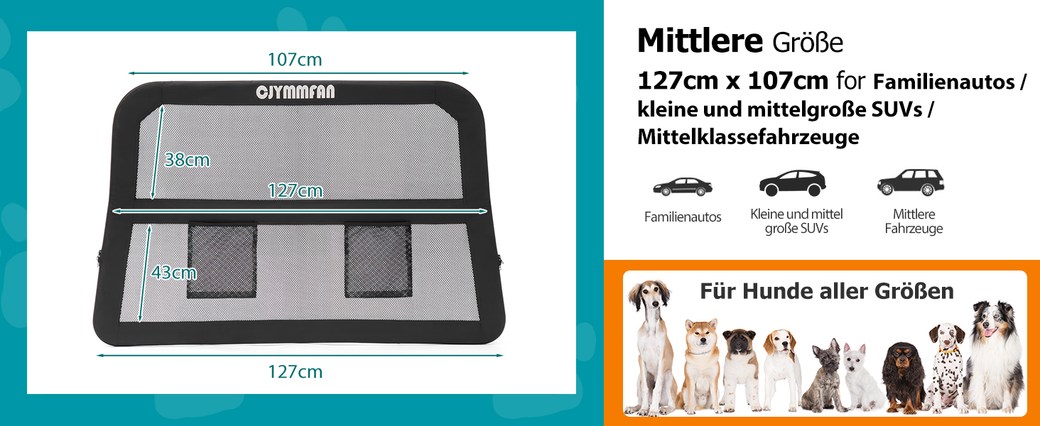 Сітка-перегородка для собак у машину CJYMMFAN - універсальна, для заднього сидіння та багажника, з металевим каркасом та прозорим сіткою