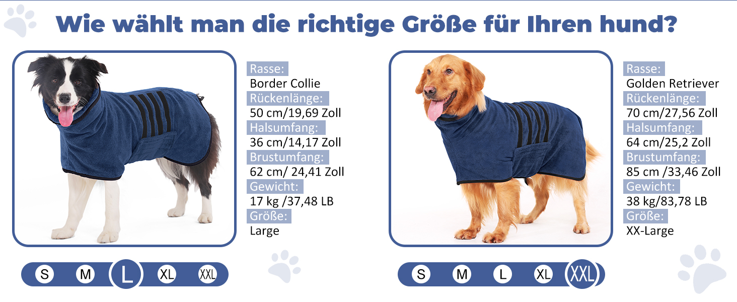 Рушник для собак з мікрофібри, халат для собак середніх та великих порід, швидковисихаючий, халат для собак з клямками (темно-синій XXL 2XL)