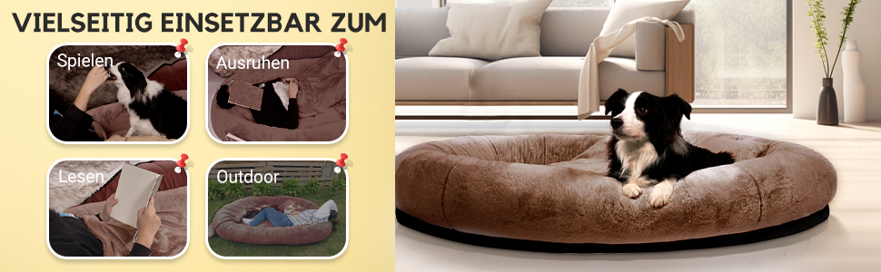 Велике собаче ліжко Furryfection для людей, 180x114x35,6 см, коричневе, з ковдрою та подушкою