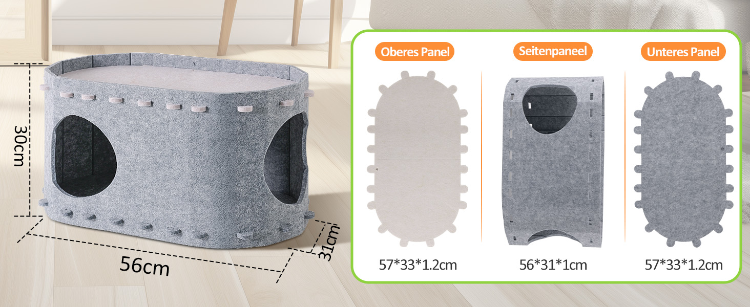 Кігтеточка-будиночок для котів Solview з фетру, сіра, 58x33x30 см