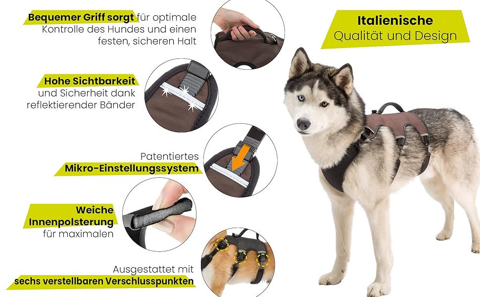 Шлейка для собак Ferplast ERGOTREKKING Large, чорна, велика, з 6 застібками, відбиваючими елементами та регулюванням, для грейхаундів