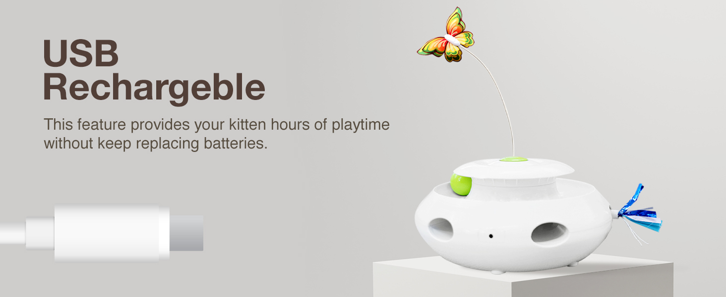 Інтерактивна іграшка для котів ALL FOR PAWS 3 в 1: метелик, м'ячики, пір'я. Автоматична іграшка для дому.