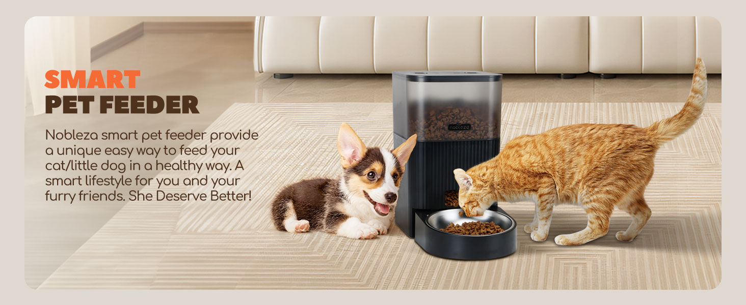 Автоматичний годівниця для котів та собак Nobleza з Wi-Fi, 4.2L, таймер, 10S запис голосу, 1-10 порцій, миска з нержавіючої сталі та пакетик силікагелю, чорний