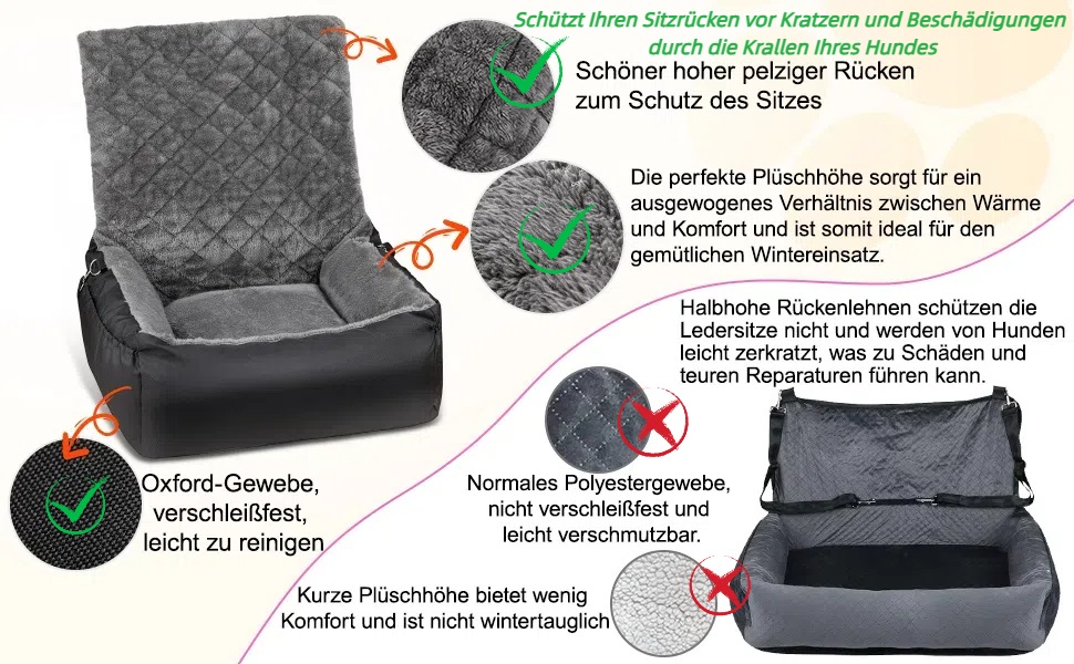 Автокрісло для собак SIVEIS – зручне ліжко з кишенею, чорне