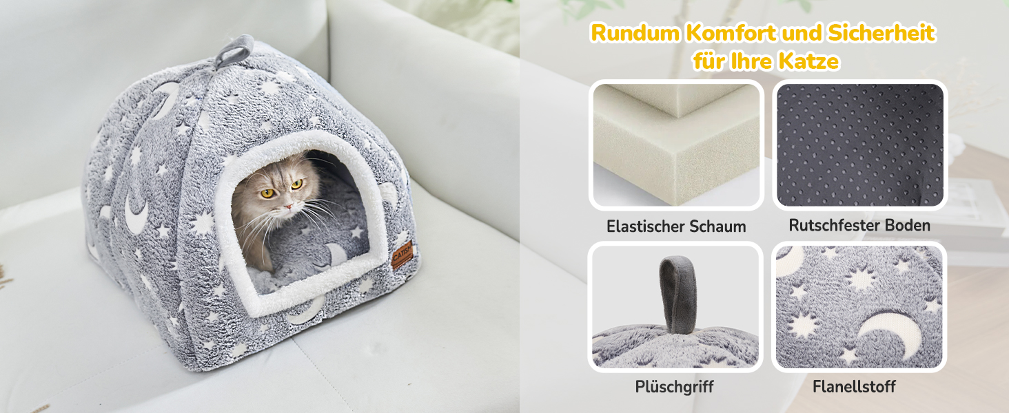 Кігтеточка-будиночок CATISM на Новий Рік - 42 x 42 x 55 см, для кішок, білий, з теплим килимком, знімний будиночок, антиковзаюче дно