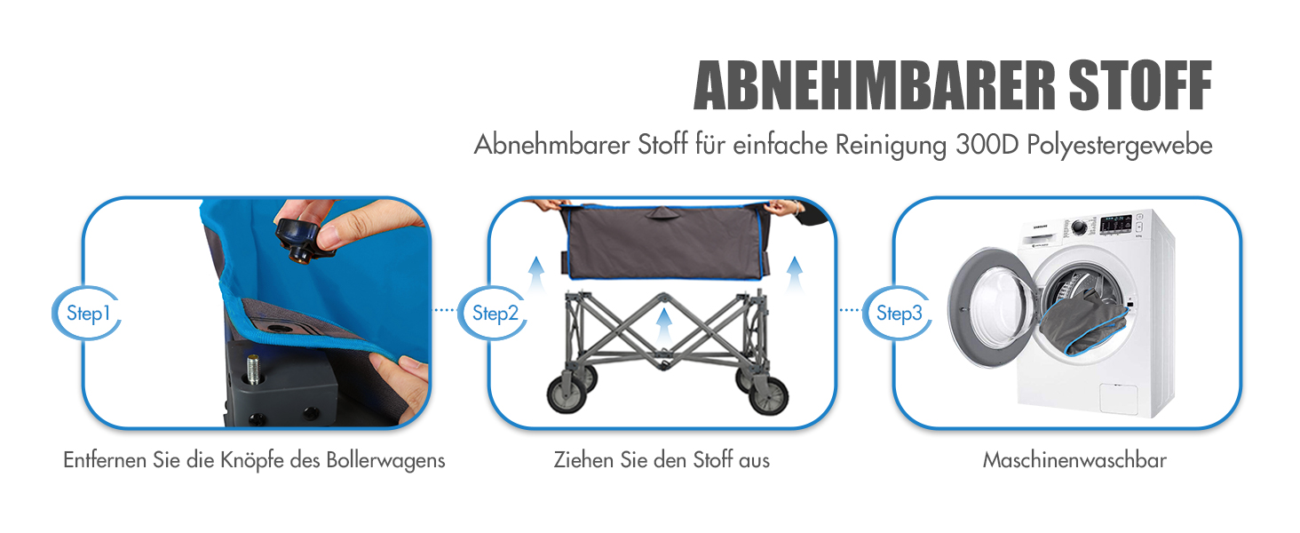 Складаний візок-тележка PORTAL знімний тканний дах, 100 кг, для кемпінгу, саду, пляжу, покупок, блакитний