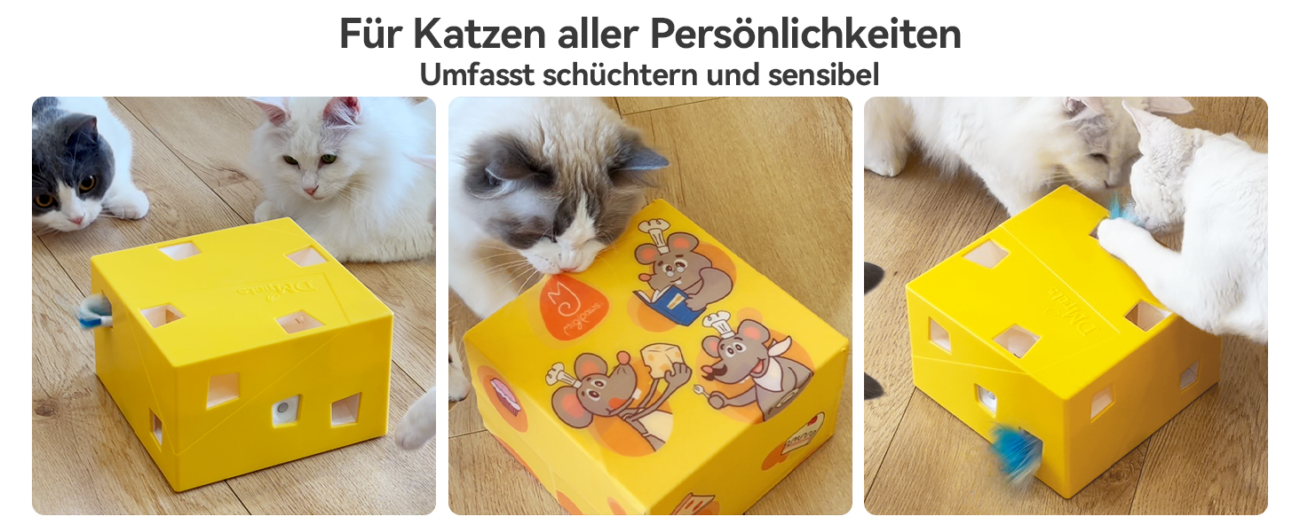 Інтерактивна іграшка для котів MigiBox: електрична мишка з 7 отворами, інтелектуальне перо, паперовий корпус, перезаряджається, 4 пера (MigiBox Plus Upgrade)