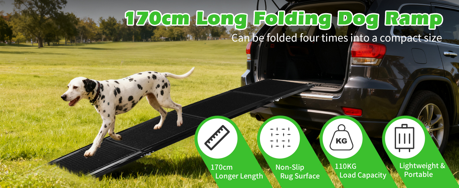 Nobleza Рампа для собак, розкладна, 170 см, антиковзаюча поверхня, для SUV, позашляховиків, вантажівок та сходів, стабільна, для великих та середніх собак до 110 кг