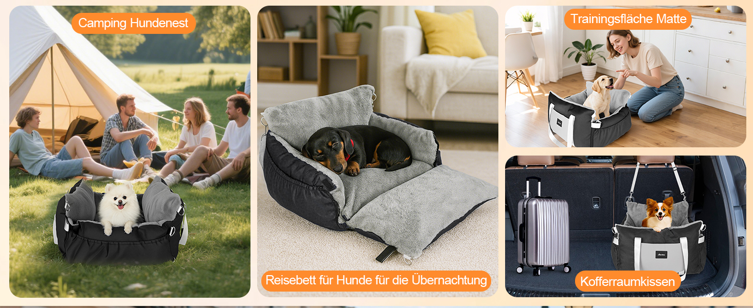 Автомобільний лежак для собак 3-в-1 – переносна лежанка для маленьких собак, з розкладною поверхнею, м'яким матрацом, для переднього та заднього сидіння, чорний