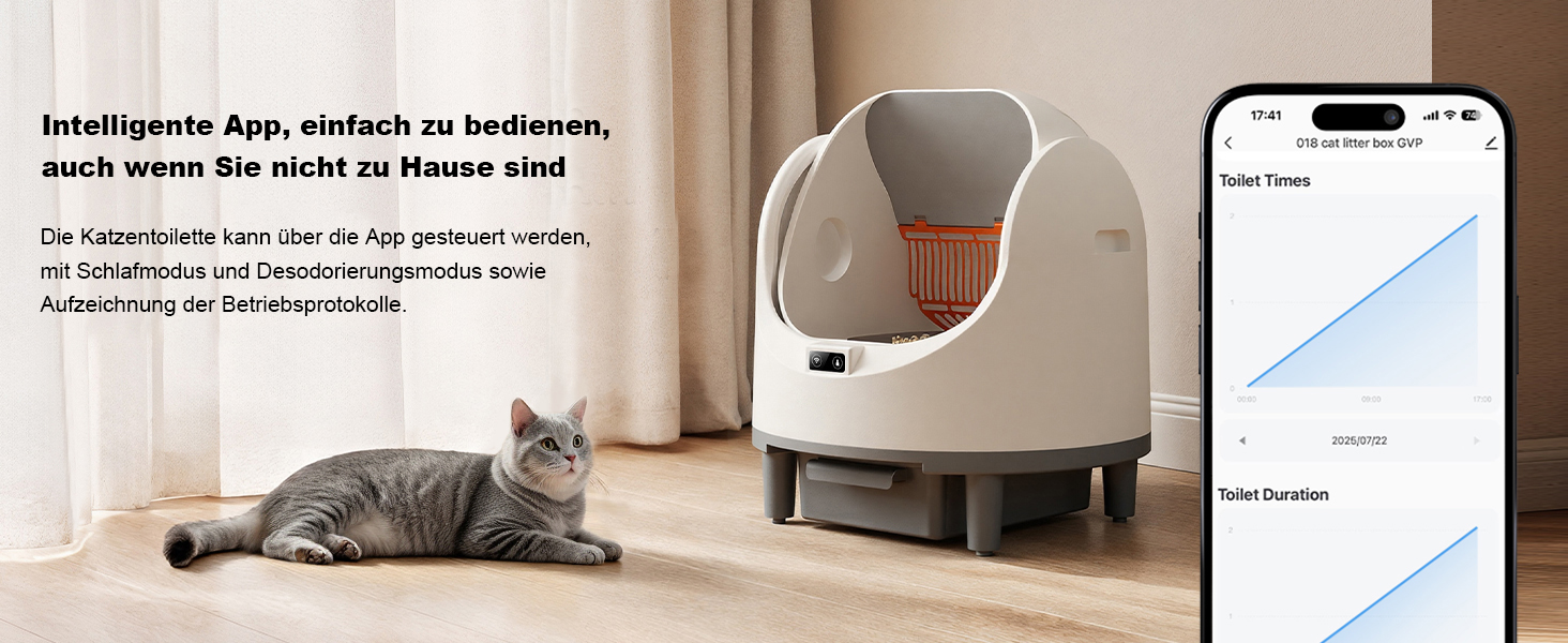 Автоматичний лоток для котів Katzenklo Selbstreinigend XXL 65L з керуванням через додаток, для 2+ котів, без запаху, з ситом