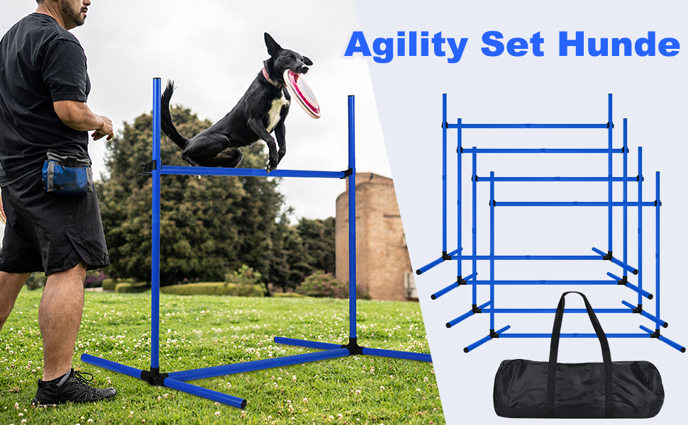Набір для аджиліті для собак ORHEYA: 4 переносні бар'єри, регульована висота, 104x70x101 см, білий (блакитний)