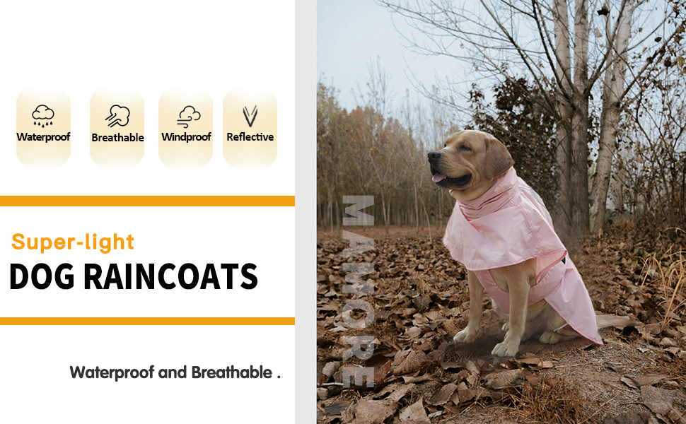 Дощовик для собак, водонепроникний, світловідбиваючий, регульований, дихаючий, з отвором для шлейки, для малих, середніх та великих собак (Жовтий та Білий, розмір XXXL)