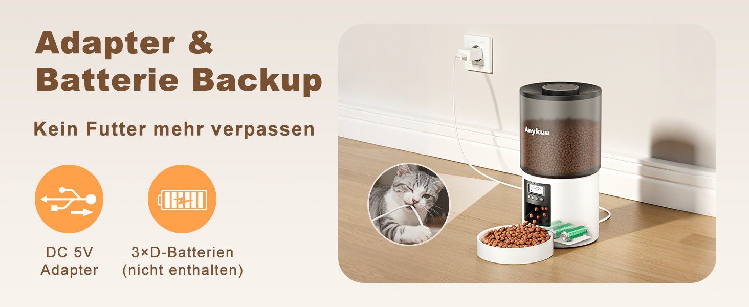 Автоматичний годівниця для котів та собак Anykuu 4L з таймером та контролем порцій. Автоматичний диспенсер для сухого корму з функцією запису (10с) для маленьких та середніх тварин, білий