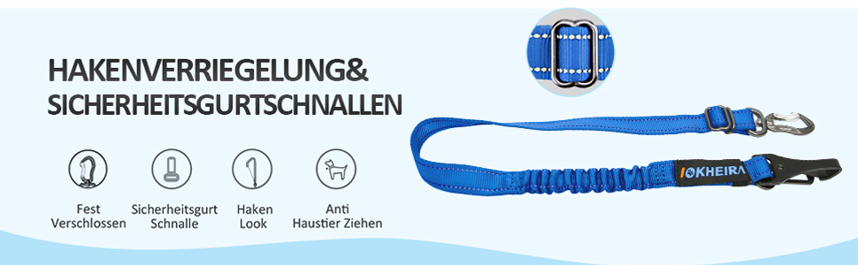 Безпечний пасок для собак IOKHEIRA, регульований автопасок для собак з універсальним з'єднувачем та фіксатором (океановий блакитний)