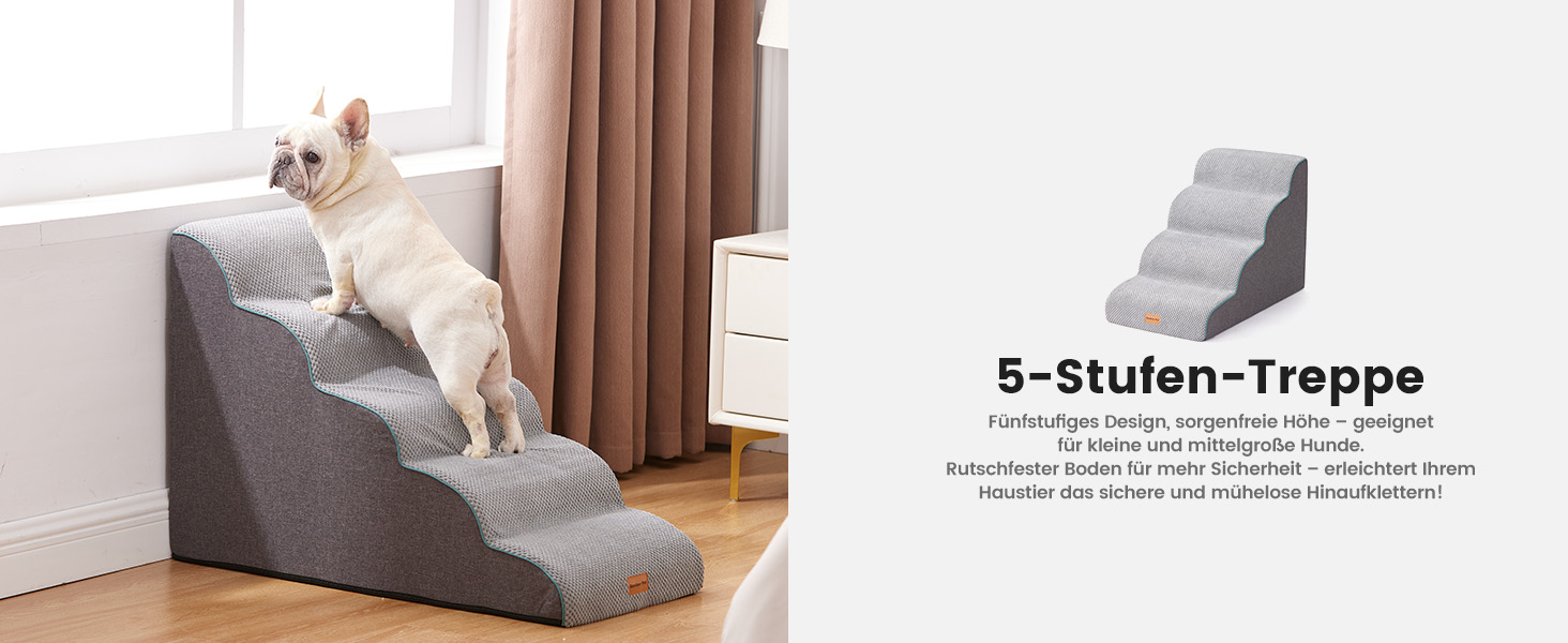 Східці для собак Garder Pet - 35/42 см, 3 сходинки, з високощільної піни, з водонепроникним антиковзким покриттям для ліжка, дивану, софи, сірі