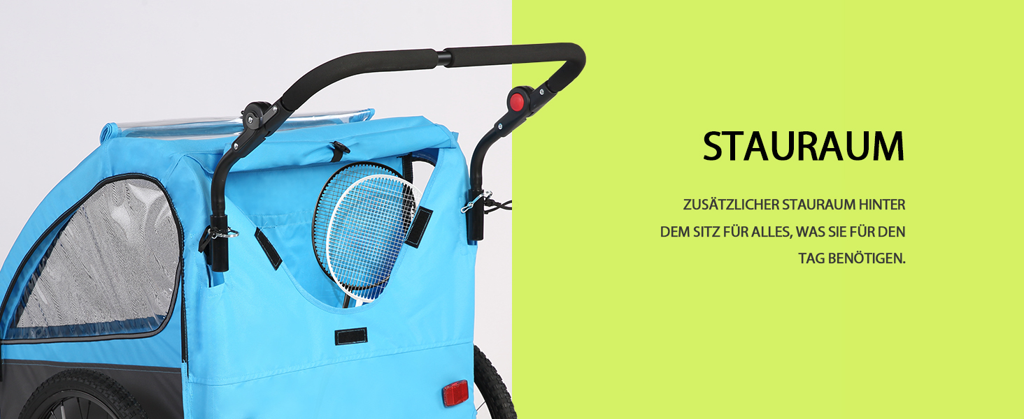 Дитячий велопричіп 2в1 Kinderkraft з функцією візка та бігуна, амортизація, регульована ручка та гальма, для 1-2 дітей до 40 кг (Блакитний)