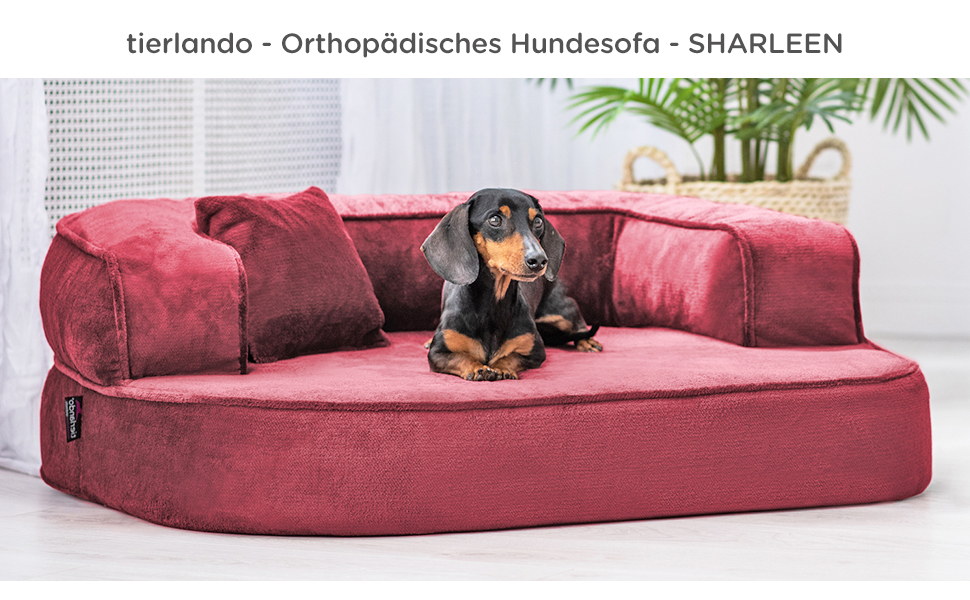 Ортопедичне собаче ліжко Tierlando Sharleen VISCO Plus, 80x60 см, Бордовий, м'яка тканина Тедді
