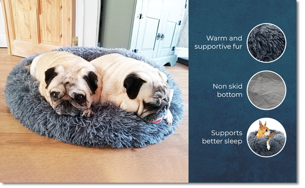 Кругле плюшеве ліжко для собак та котів Fur & Bone, 60 см, темно-сірий, самонагріваючеся, з водонепроникною основою