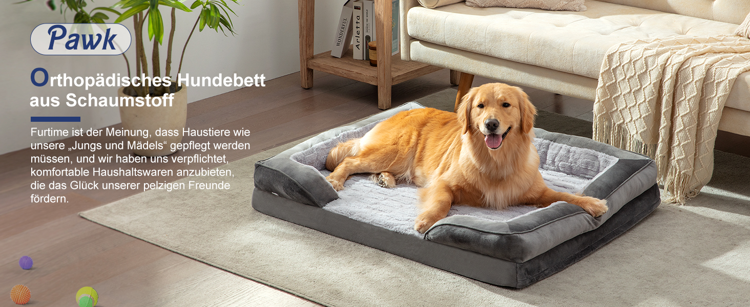 Ортопедичне ліжко для собак Pawk, великі та середні породи, з піною з пам'яті, миється, знімний антиковзний коврик, 89x64x17 см