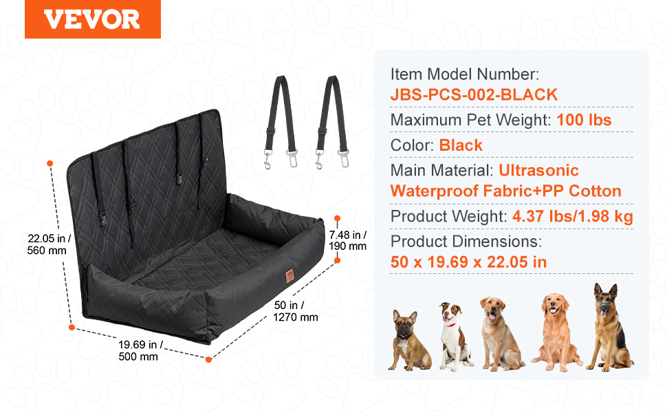 Автокрісло для собак VEVOR, водовідштовхувальне, з лебідкою безпеки, для собак середніх та великих порід (до 45 кг)