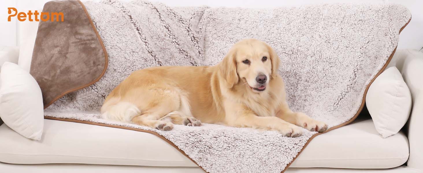 PETTOM Деки для собак Водонепроникні, Деки для собак на диван 152 x 127 см, Деки для собак з Sherpa та Flanell, Деки для домашніх тварин М'які та машинно-пранні (M: 127*100см, Колір: Коричневий)